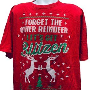 Christmas T-Shirt 3XL Forget The Other Reindeer Let's Get Blitzen Fruit of Loom